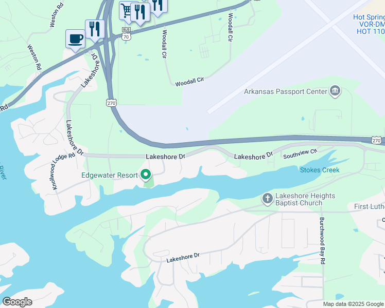 map of restaurants, bars, coffee shops, grocery stores, and more near 1925 R.V. Resort in Hot Springs