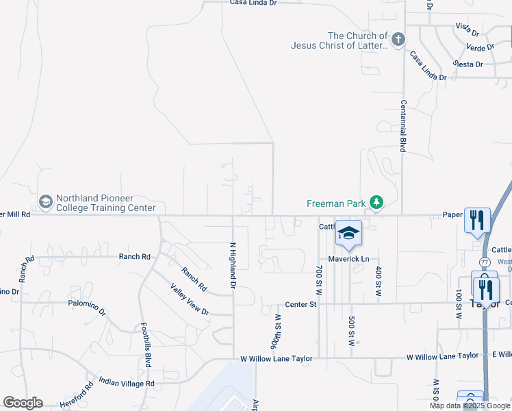 map of restaurants, bars, coffee shops, grocery stores, and more near 1024 Paper Mill Road in Snowflake