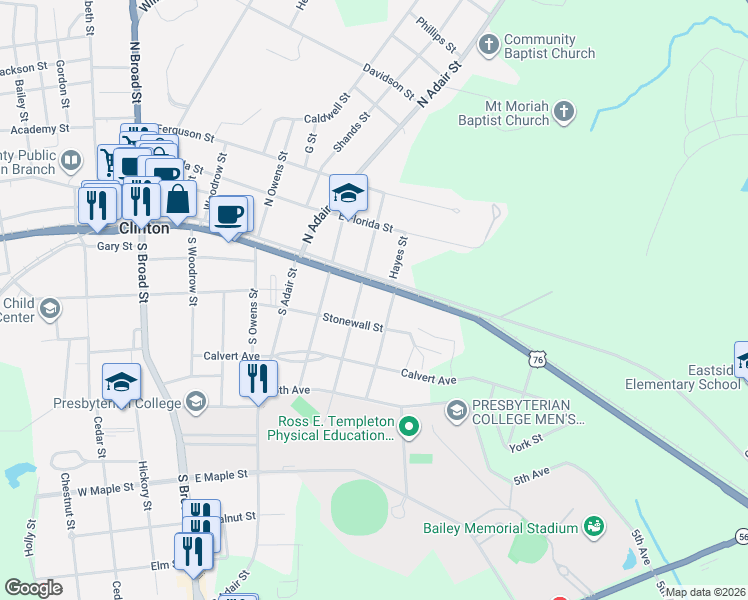 map of restaurants, bars, coffee shops, grocery stores, and more near 103 South Holland Street in Clinton