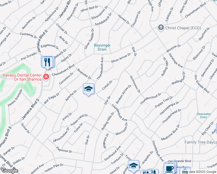 map of restaurants, bars, coffee shops, grocery stores, and more near 3160 Cotati Drive in Lake Havasu City