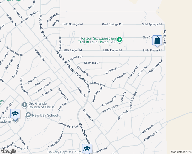 map of restaurants, bars, coffee shops, grocery stores, and more near 4006 Carlsbad Drive in Lake Havasu City