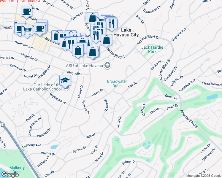 map of restaurants, bars, coffee shops, grocery stores, and more near 2223 Daytona Avenue in Lake Havasu City