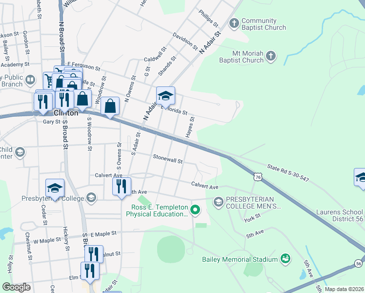 map of restaurants, bars, coffee shops, grocery stores, and more near 100 Liberty Street in Clinton