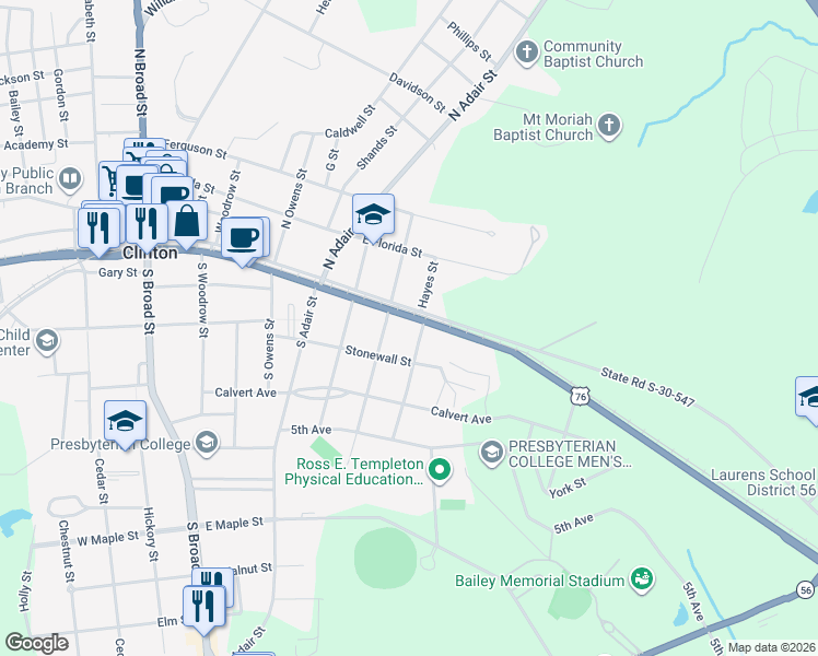 map of restaurants, bars, coffee shops, grocery stores, and more near 100 Liberty Street in Clinton