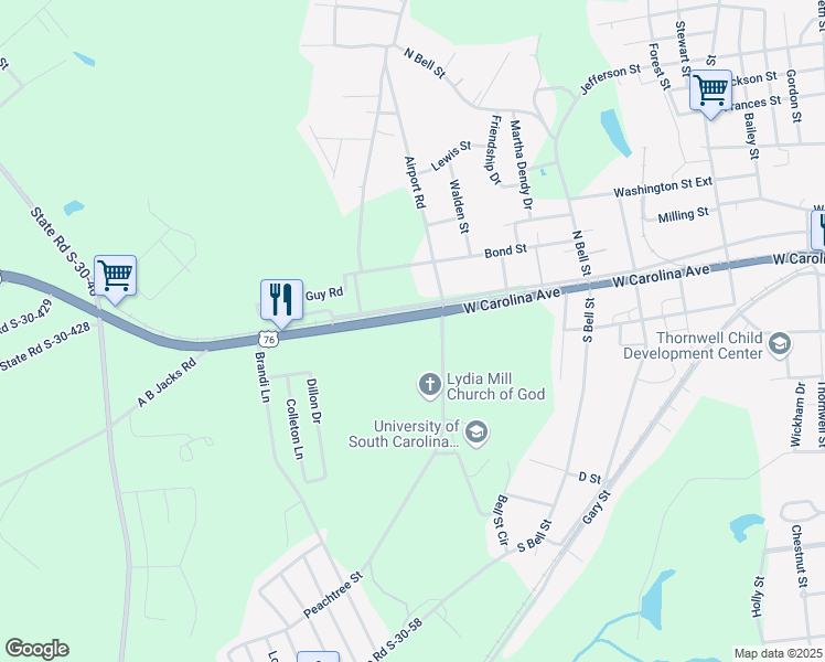 map of restaurants, bars, coffee shops, grocery stores, and more near 101 Peachtree Street in Clinton