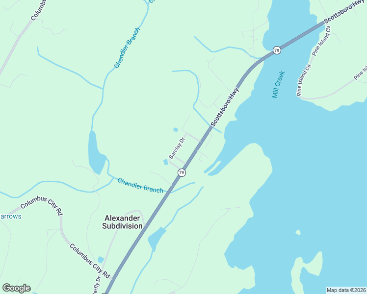 map of restaurants, bars, coffee shops, grocery stores, and more near 170 Barclay Drive in Scottsboro
