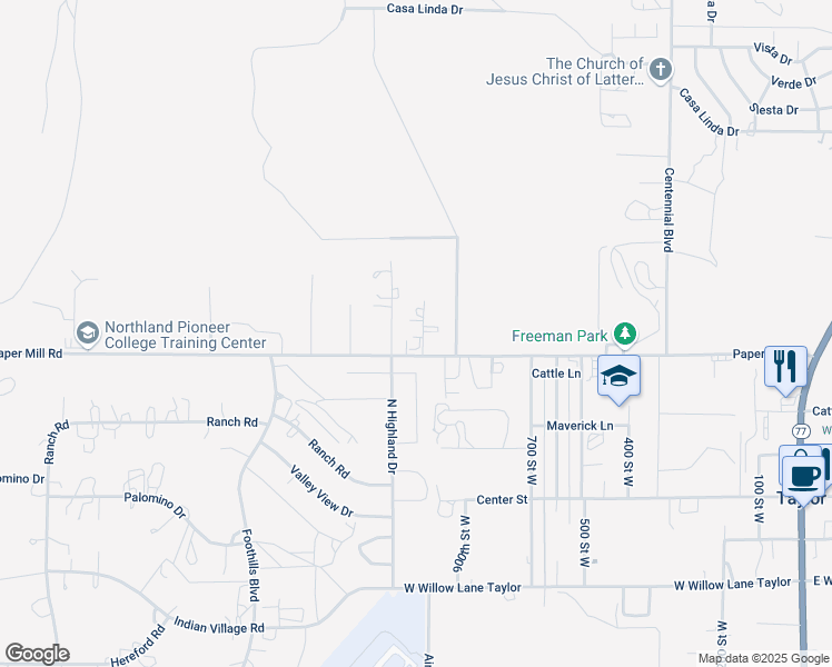 map of restaurants, bars, coffee shops, grocery stores, and more near 1024 Paper Mill Road in Snowflake
