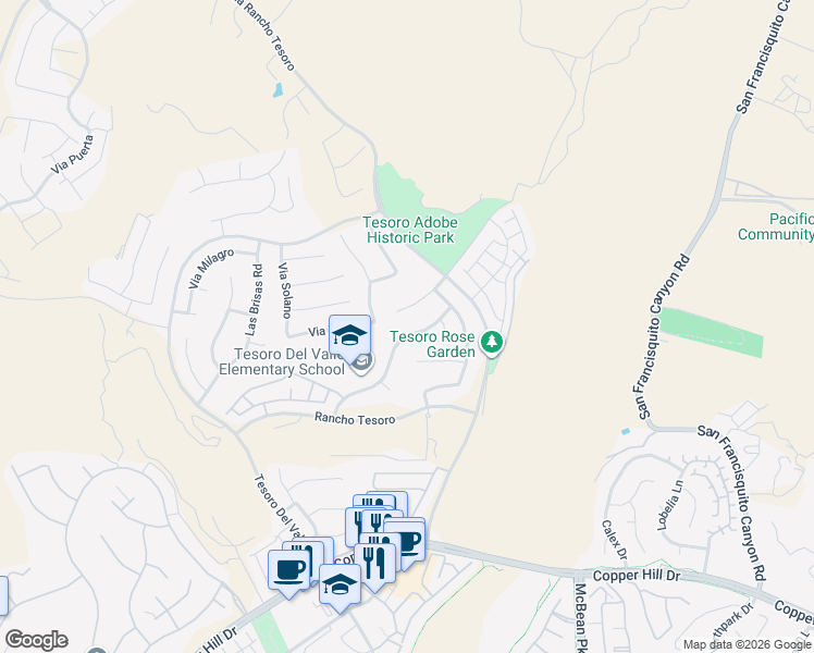 map of restaurants, bars, coffee shops, grocery stores, and more near 29223 Bernardo Way in Santa Clarita