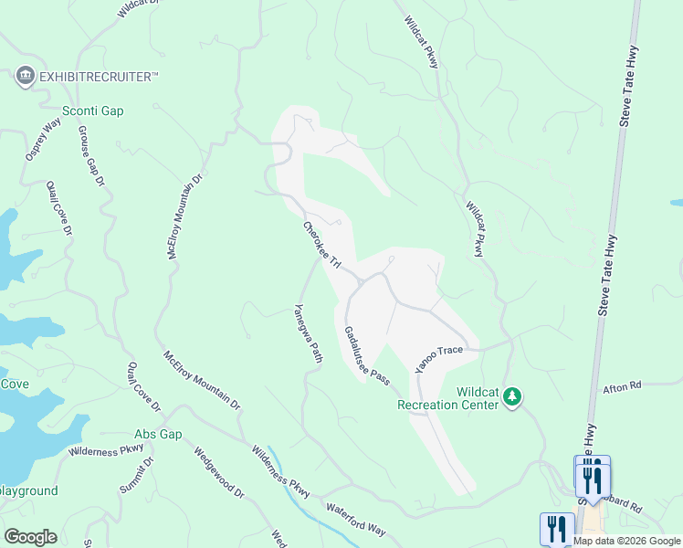 map of restaurants, bars, coffee shops, grocery stores, and more near 2228 Cherokee Trail in Dawsonville