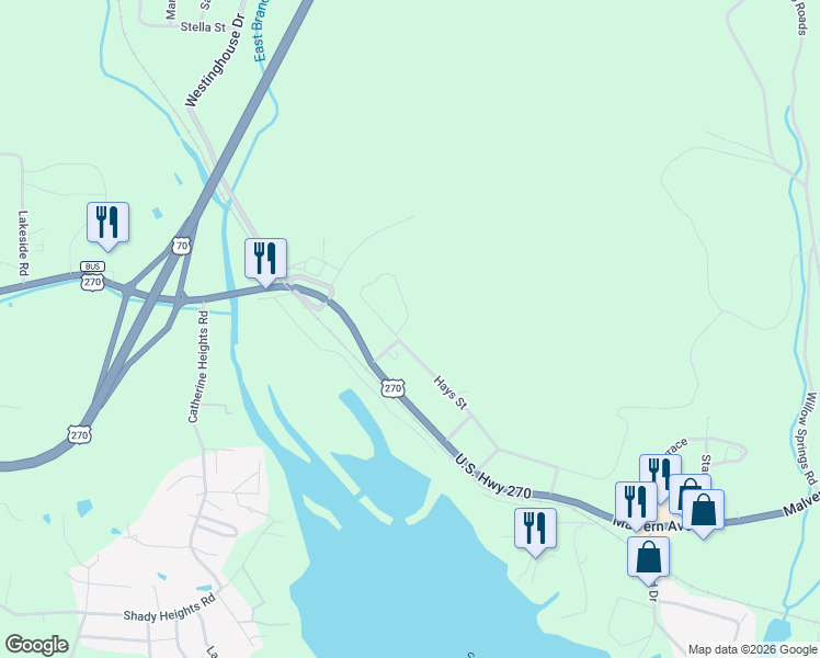 map of restaurants, bars, coffee shops, grocery stores, and more near 102 Dollie Circle in Hot Springs