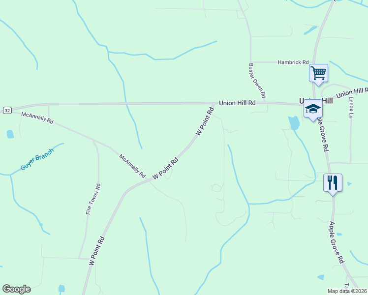 map of restaurants, bars, coffee shops, grocery stores, and more near 150 West Point Road in Laceys Spring