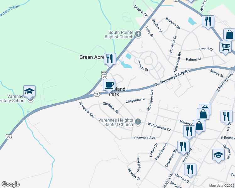 map of restaurants, bars, coffee shops, grocery stores, and more near 1025 West Shockley Ferry Road in Anderson