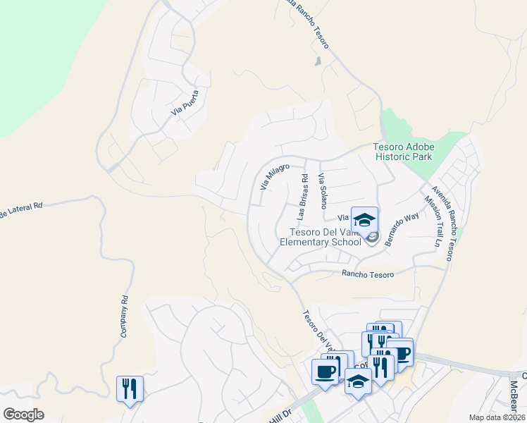 map of restaurants, bars, coffee shops, grocery stores, and more near 24310 Via La Casa in Santa Clarita