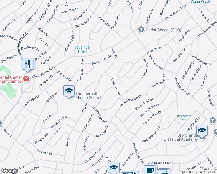 map of restaurants, bars, coffee shops, grocery stores, and more near 3271 Broken Arrow Drive in Lake Havasu City