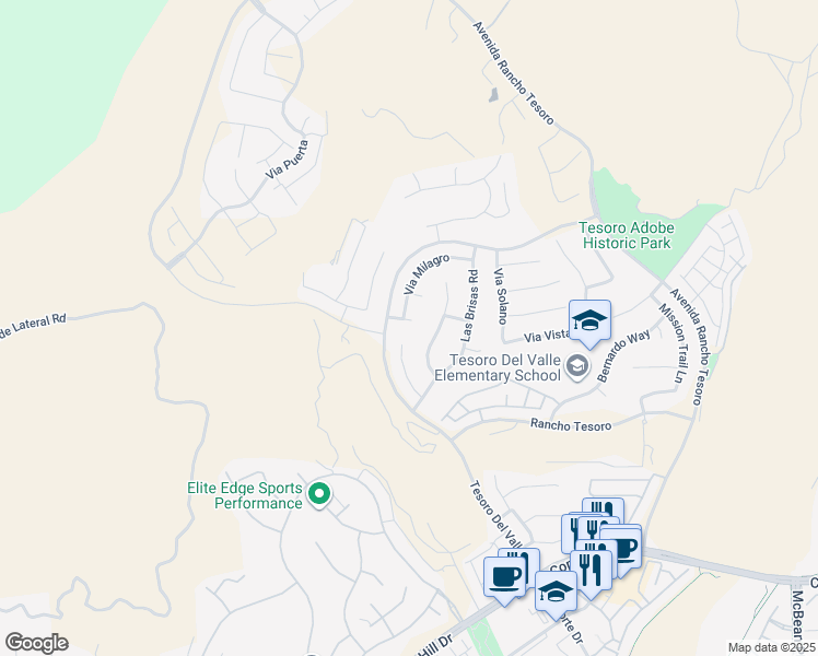 map of restaurants, bars, coffee shops, grocery stores, and more near 24310 Via La Casa in Santa Clarita