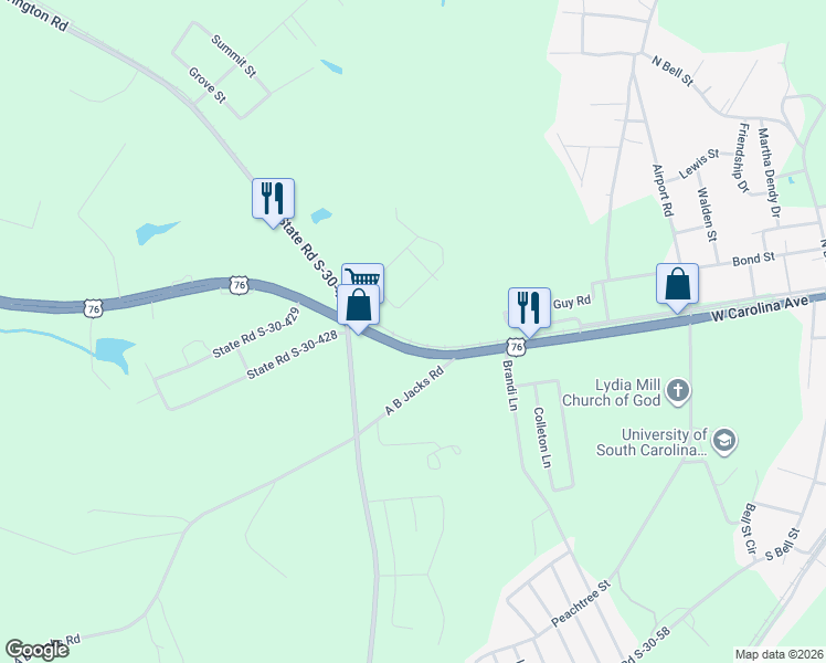 map of restaurants, bars, coffee shops, grocery stores, and more near 24785 U.S. 76 in Clinton