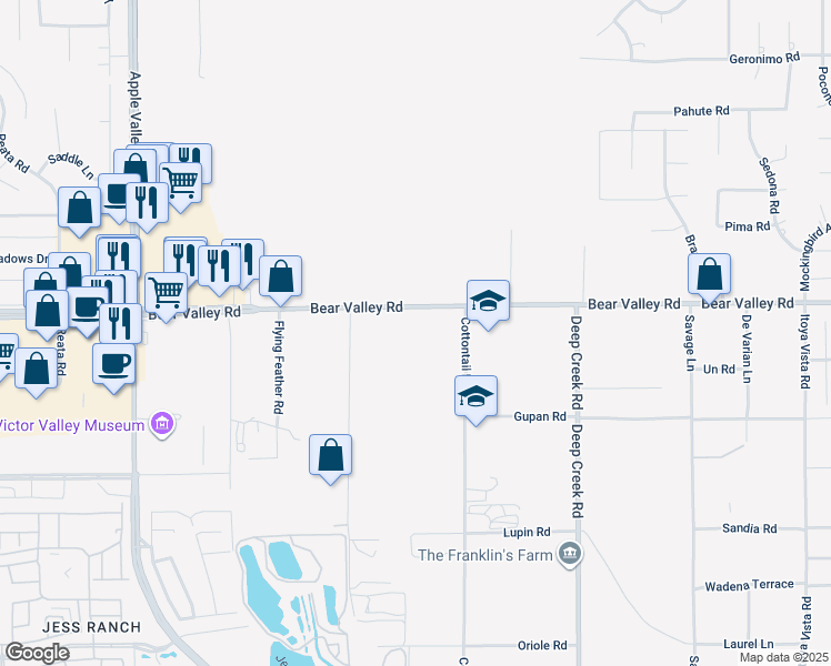 map of restaurants, bars, coffee shops, grocery stores, and more near 19773 Bear Valley Road in Apple Valley
