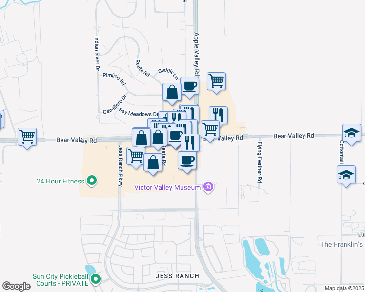 map of restaurants, bars, coffee shops, grocery stores, and more near 19201 Bear Valley Road in Apple Valley