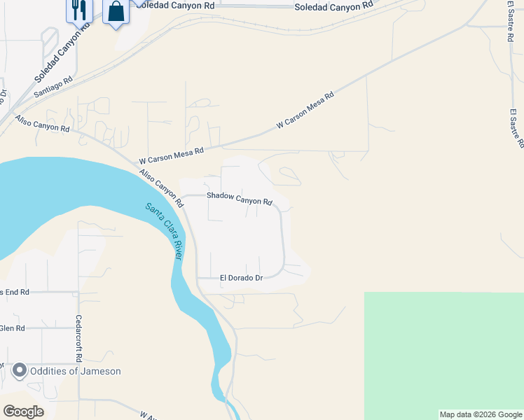 map of restaurants, bars, coffee shops, grocery stores, and more near 1834 Shadow Canyon Road in Acton