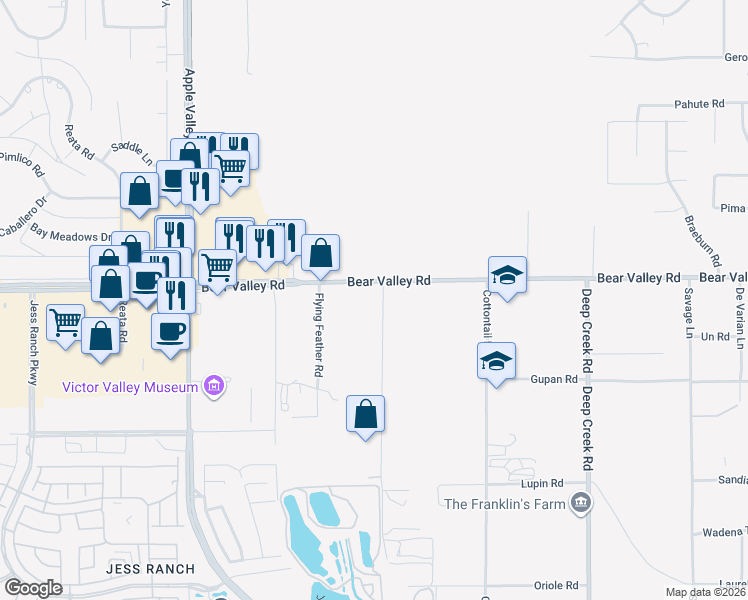 map of restaurants, bars, coffee shops, grocery stores, and more near 19661 Locust Lane in Apple Valley