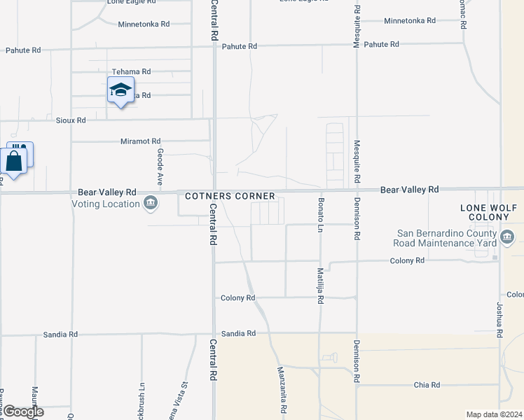 map of restaurants, bars, coffee shops, grocery stores, and more near 22601 Bear Valley Road in Apple Valley