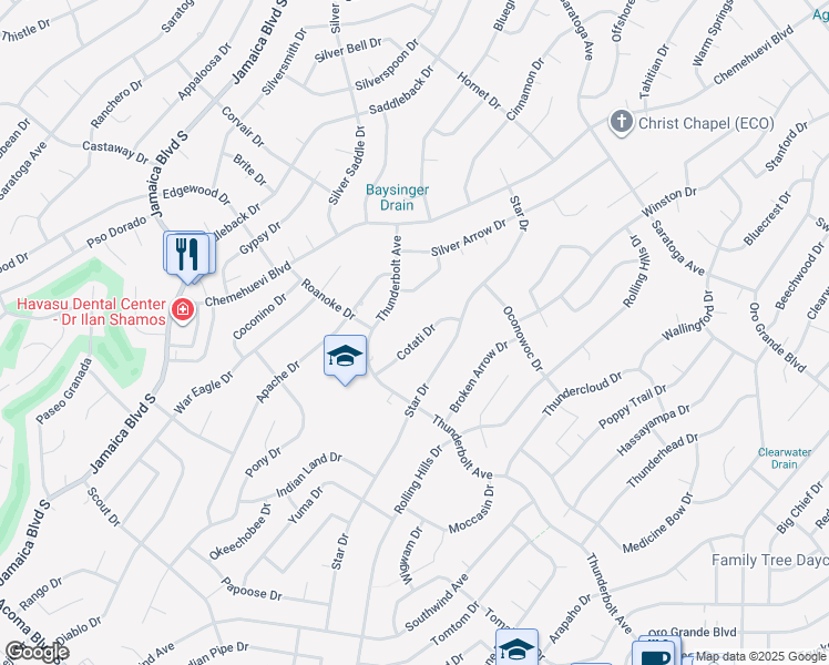 map of restaurants, bars, coffee shops, grocery stores, and more near 3160 Cotati Drive in Lake Havasu City