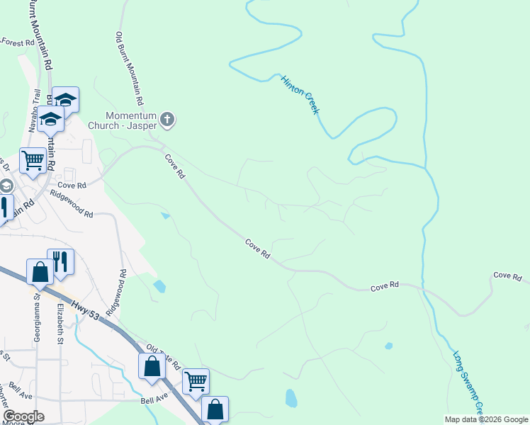 map of restaurants, bars, coffee shops, grocery stores, and more near 440 Old Cove Road North in Jasper