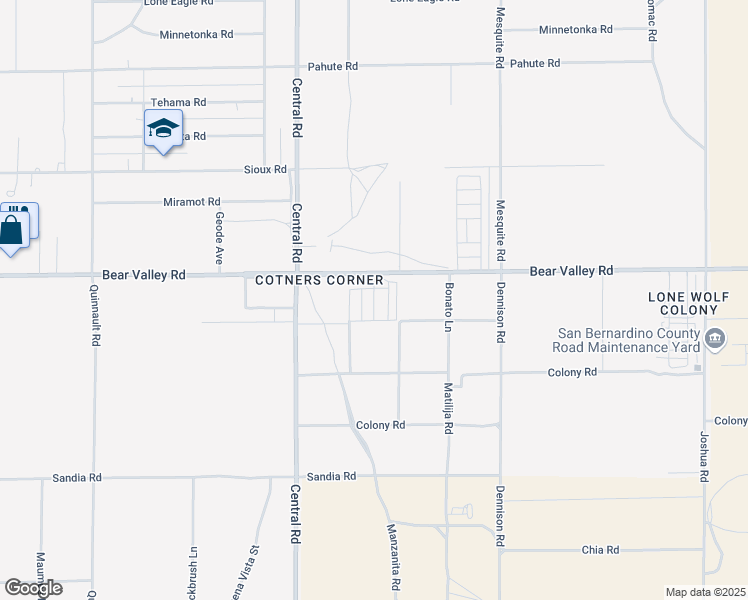 map of restaurants, bars, coffee shops, grocery stores, and more near 22601 Bear Valley Road in Apple Valley