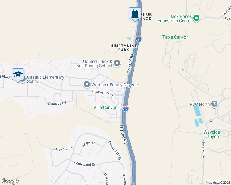 map of restaurants, bars, coffee shops, grocery stores, and more near 27626 Iris Place in Castaic