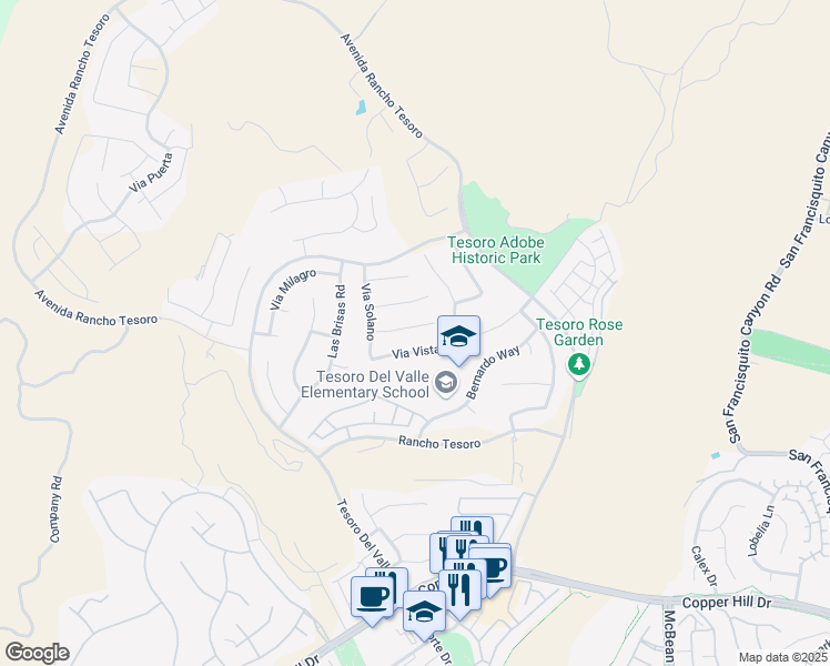 map of restaurants, bars, coffee shops, grocery stores, and more near 24026 Via Cresta in Santa Clarita