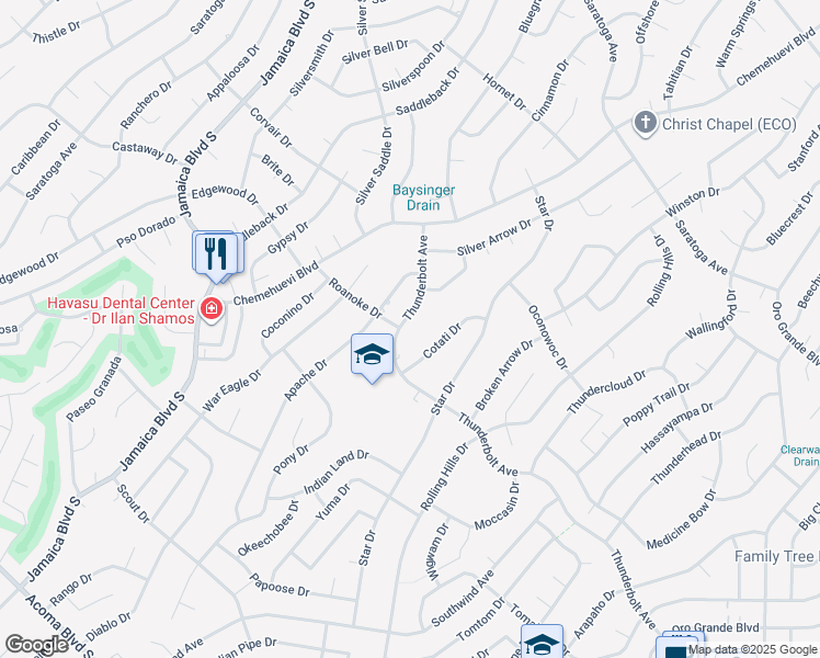 map of restaurants, bars, coffee shops, grocery stores, and more near 675 Thunderbolt Avenue in Lake Havasu City