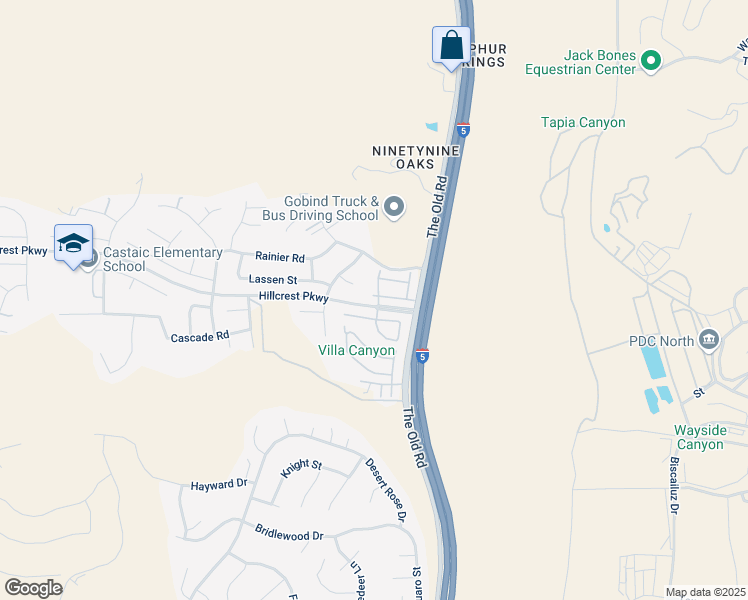 map of restaurants, bars, coffee shops, grocery stores, and more near 27629 Primrose Lane in Castaic