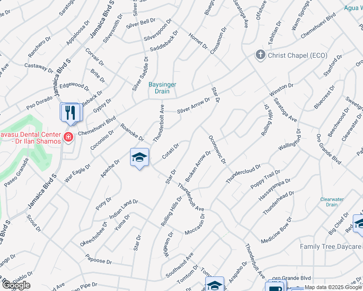 map of restaurants, bars, coffee shops, grocery stores, and more near 3150 Choctaw Drive in Lake Havasu City