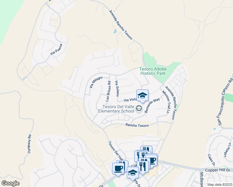 map of restaurants, bars, coffee shops, grocery stores, and more near 29231 Via Solano in Santa Clarita