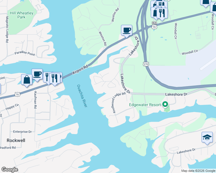 map of restaurants, bars, coffee shops, grocery stores, and more near 300 Halteria Point in Hot Springs
