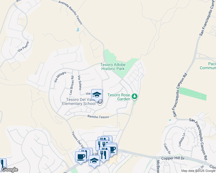 map of restaurants, bars, coffee shops, grocery stores, and more near 29318 Calle Primavera in Santa Clarita