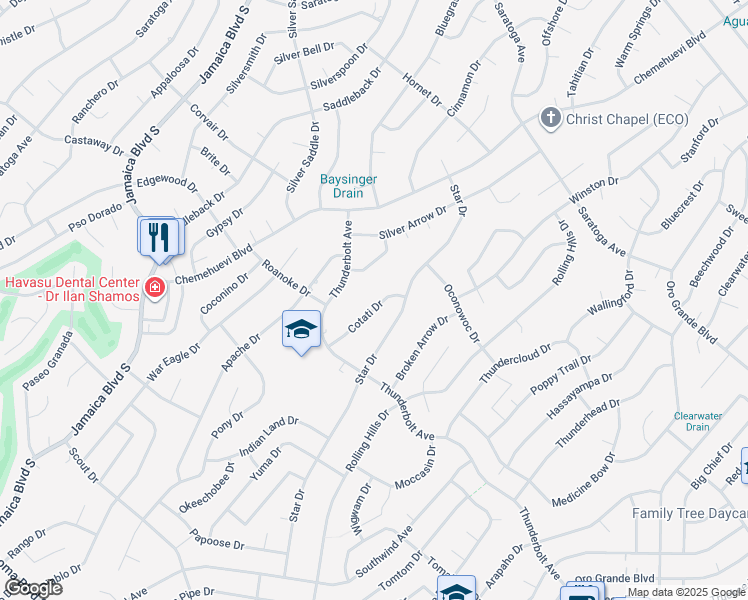 map of restaurants, bars, coffee shops, grocery stores, and more near 3150 Choctaw Drive in Lake Havasu City