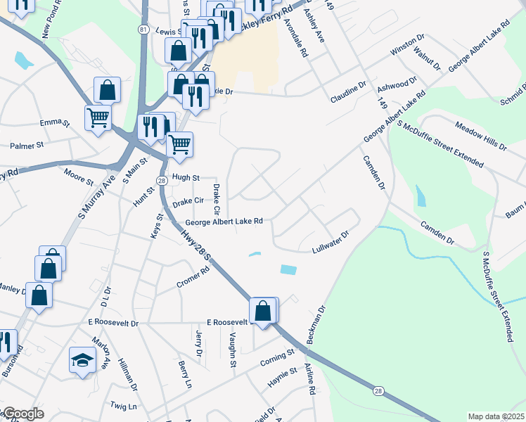map of restaurants, bars, coffee shops, grocery stores, and more near 644 Woodvale Road in Anderson