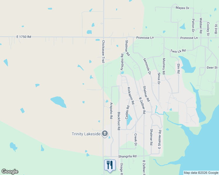 map of restaurants, bars, coffee shops, grocery stores, and more near 2415 Kickapoo Road in Sulphur