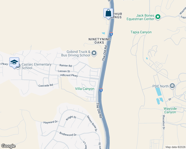 map of restaurants, bars, coffee shops, grocery stores, and more near 27647 Iris Place in Castaic