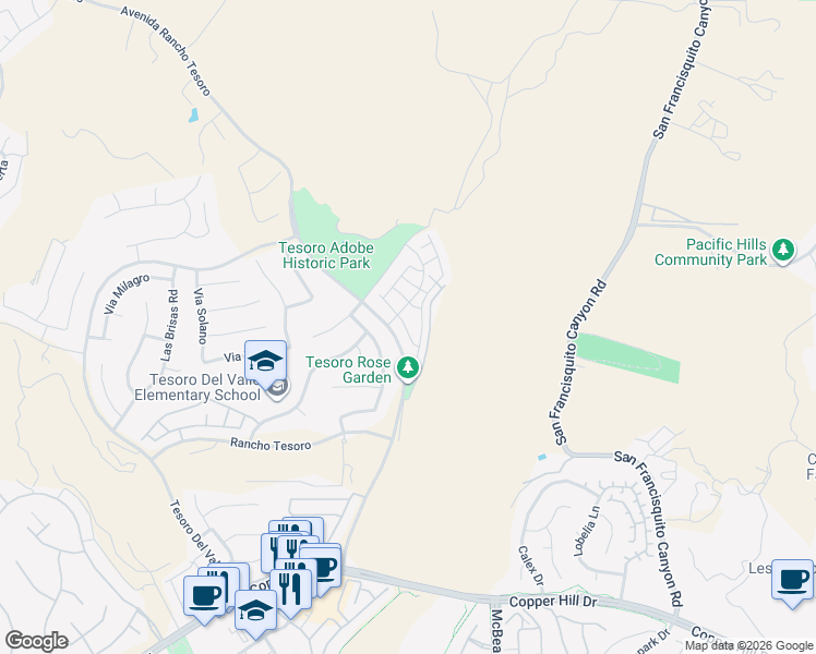 map of restaurants, bars, coffee shops, grocery stores, and more near 29262 Dakota Drive in Santa Clarita
