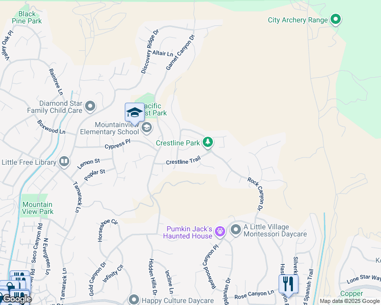map of restaurants, bars, coffee shops, grocery stores, and more near 22034 Iron Horse Place in Santa Clarita
