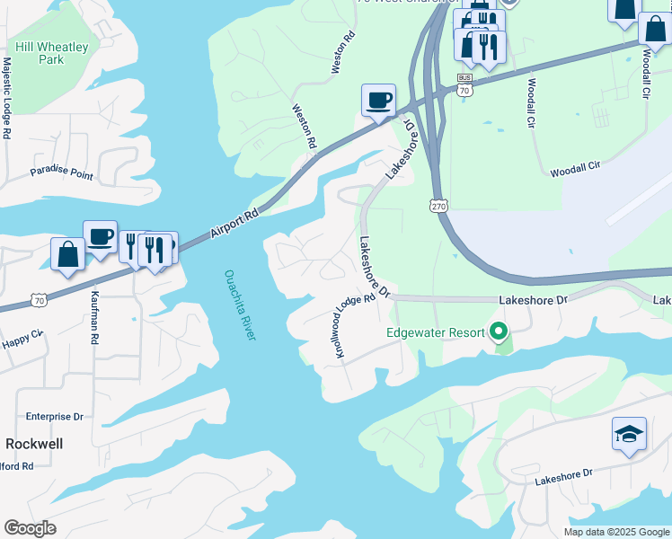 map of restaurants, bars, coffee shops, grocery stores, and more near 300 Halteria Point in Hot Springs