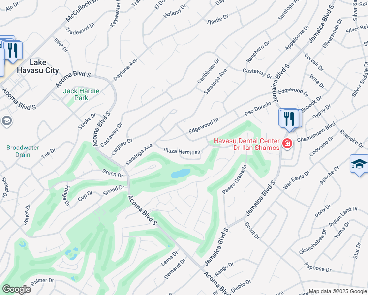 map of restaurants, bars, coffee shops, grocery stores, and more near 2590 Paseo Dorado in Lake Havasu City