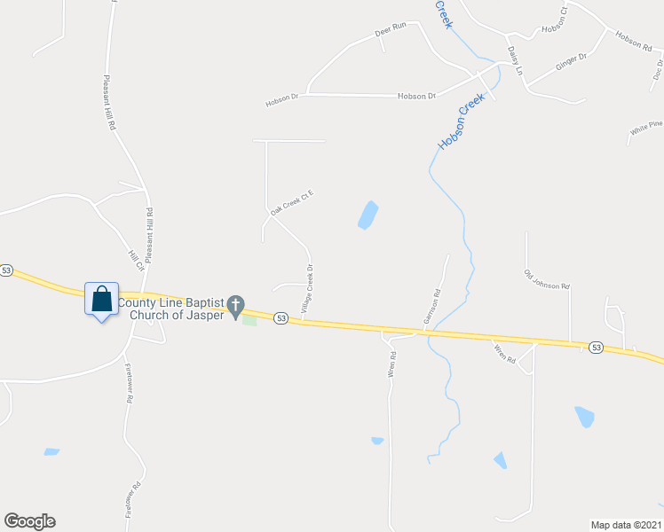 map of restaurants, bars, coffee shops, grocery stores, and more near 159 Village Creek Drive in Jasper