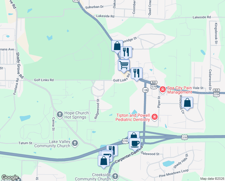 map of restaurants, bars, coffee shops, grocery stores, and more near 112 Roxbury in Hot Springs