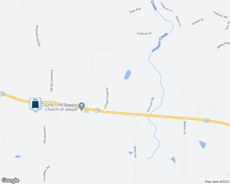map of restaurants, bars, coffee shops, grocery stores, and more near 162 Village Creek Drive in Jasper