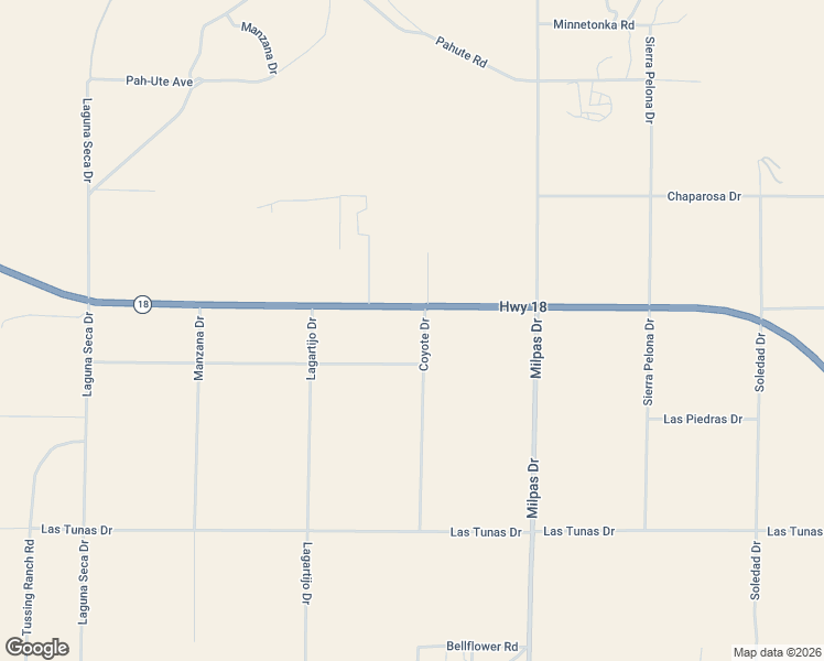 map of restaurants, bars, coffee shops, grocery stores, and more near 25473 California 18 in Apple Valley