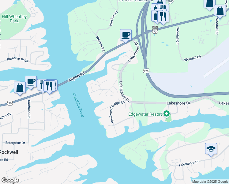 map of restaurants, bars, coffee shops, grocery stores, and more near 115 Halteria Street in Hot Springs