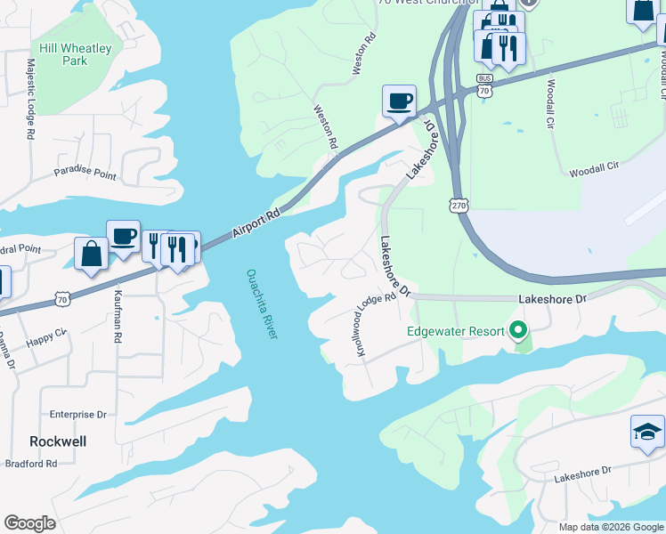 map of restaurants, bars, coffee shops, grocery stores, and more near 300 Halteria Point in Hot Springs